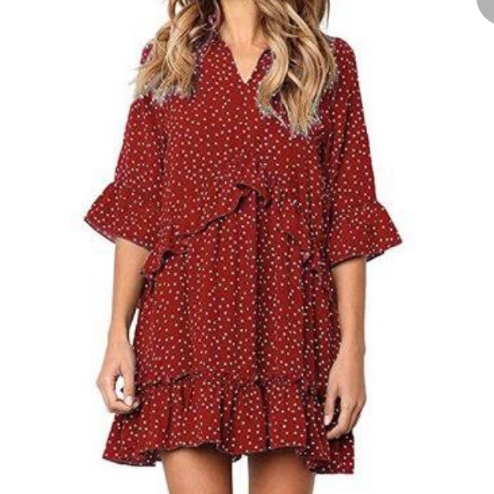 Red polkadot white Cocktail Dress Floral Sleeveless Dresses beach women dress​​​ - Picture 2 of 11